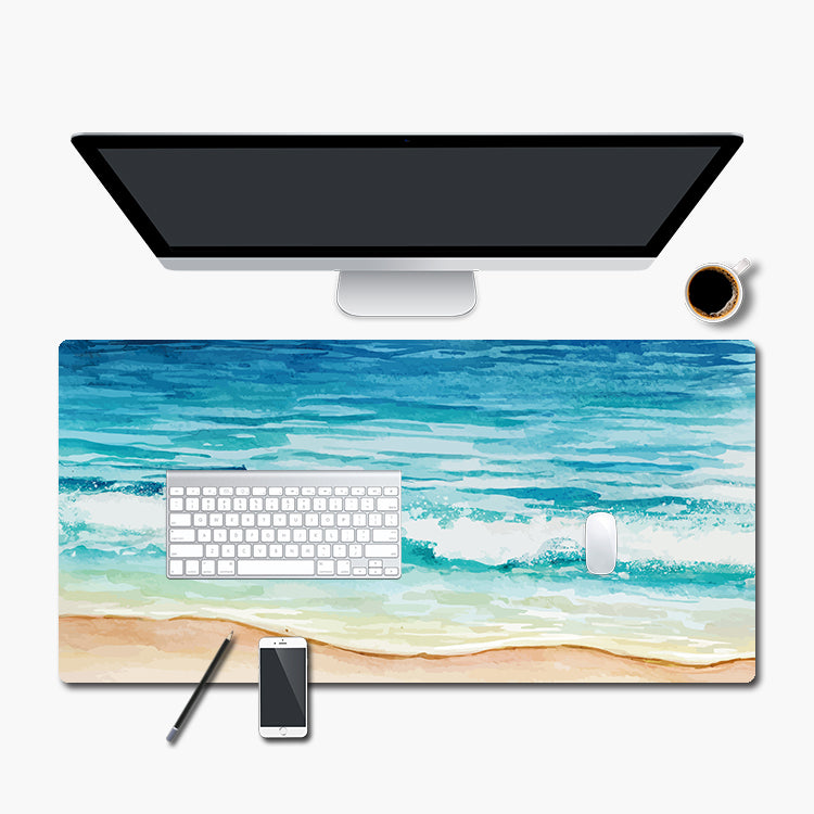 Scene of Blue & White Desk Mat - Modern Art Collection