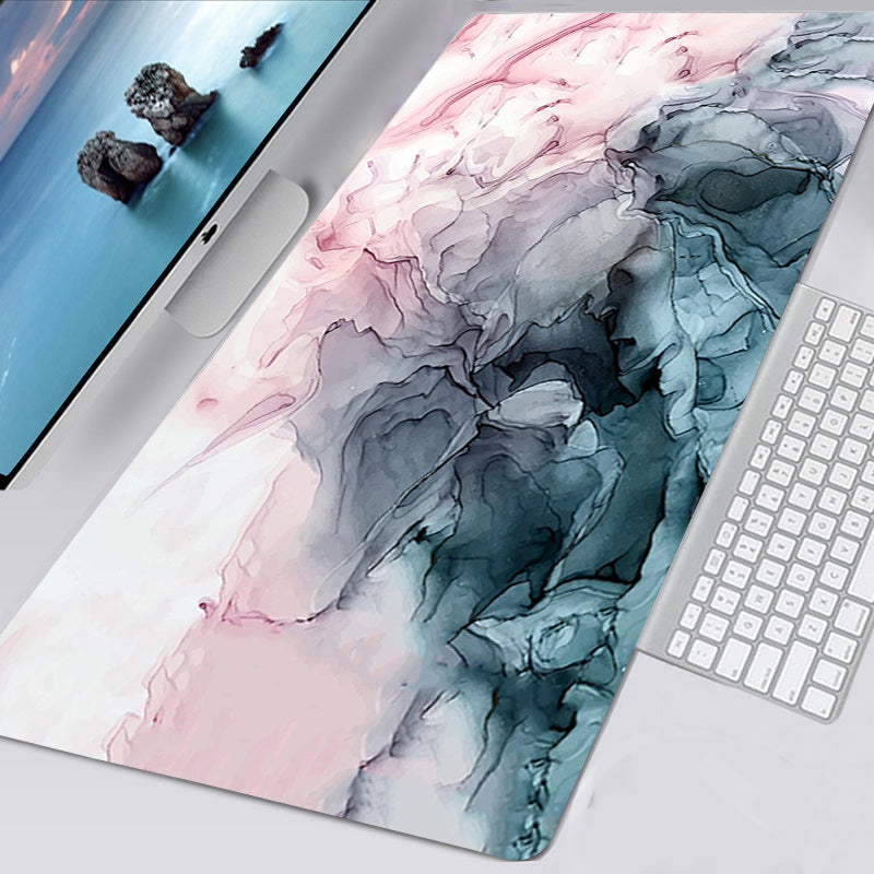 White Grey Marbled Desk Mat - 2022 Marbled Collection